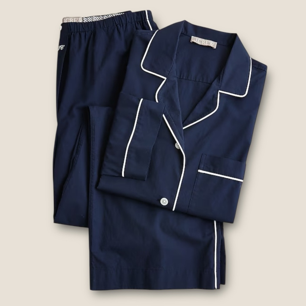 J. Crew Womens Classic Pajama 2 Piece Pant Set PL/PM Piped Trim Preppy Lounge - Picture 14 of 14